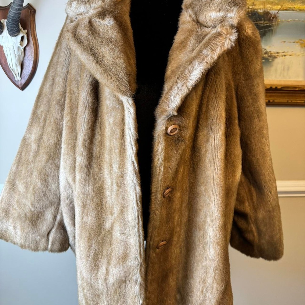 Vintage 60s/70s brown faux fur coat Mob Wife Sz 3XL Lux Glam Festival